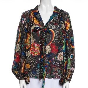 Farm Rio Semi Sheer Front Tie Closure  Blouse size S